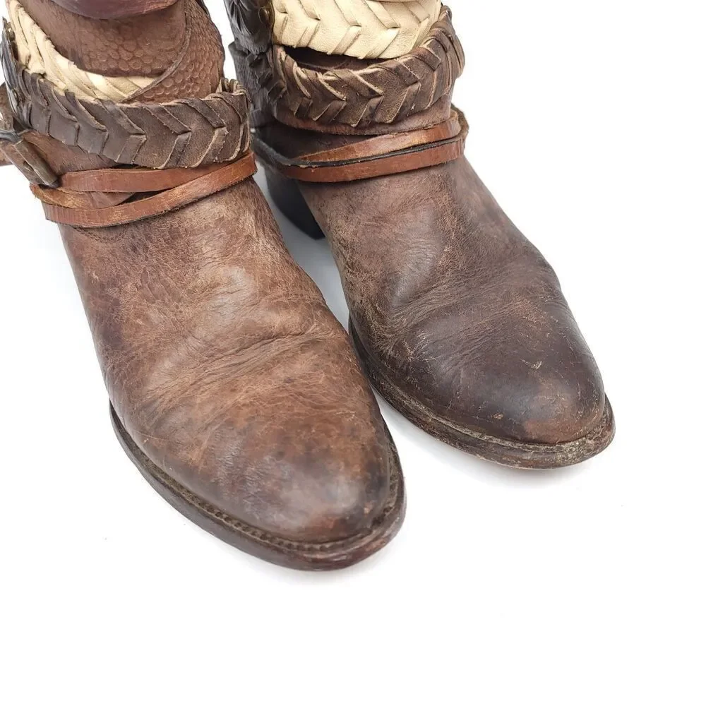 Freebird By Steven MZCAL Horse Girl Brown Leather Strap Ankle Buckle Booties 7